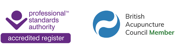 Logos for Professional Standards Authority accredited register and British Acupuncture Council Member