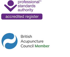 Accreditation logos for Professional Standards Authority and a professional member organization.