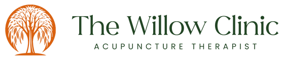 The Willow Clinic logo featuring an orange willow tree icon and acupuncture therapist text.