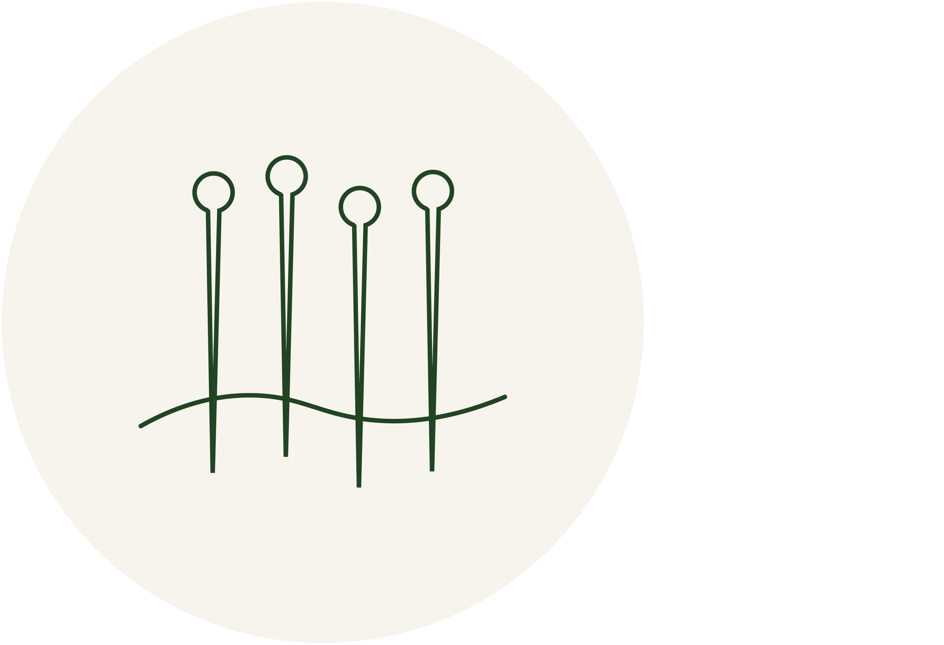 Minimalist line art illustration of acupuncture needles on a neutral background.