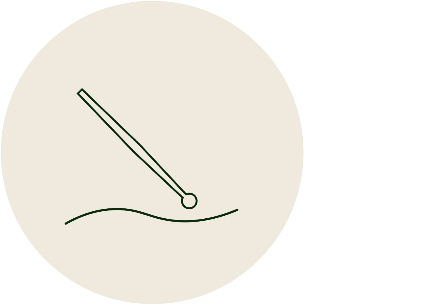 Minimalist illustration of an acupuncture needle touching a curved line.