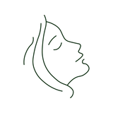 Minimalist line art illustration of a woman's face profile for cosmetic acupuncture services.