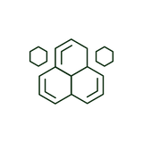 Green chemical structure of a polycyclic aromatic hydrocarbon molecule on a black background.