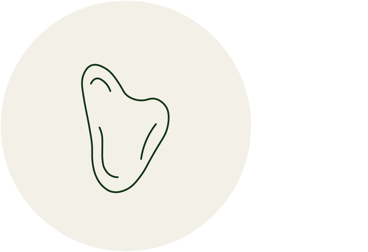 Minimalist line drawing of a Gua Sha stone on a neutral circular background.