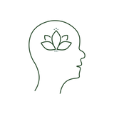 Minimalist line art of a human profile with a lotus flower inside the head.