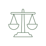 Green line icon of a balanced scale representing holistic wellness and equilibrium.