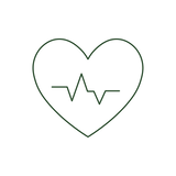 Minimalist heart outline with a heartbeat pulse line icon.
